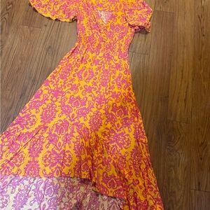 Vibrant High Low Dress in Pink and Yellow